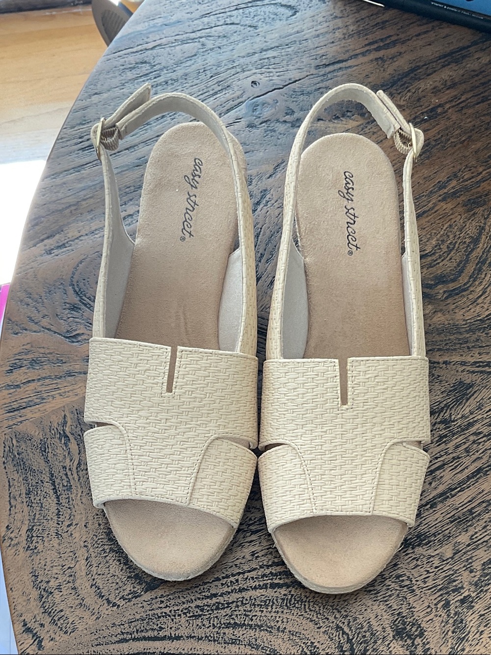 easy street Cream Woven Slingback Sandals